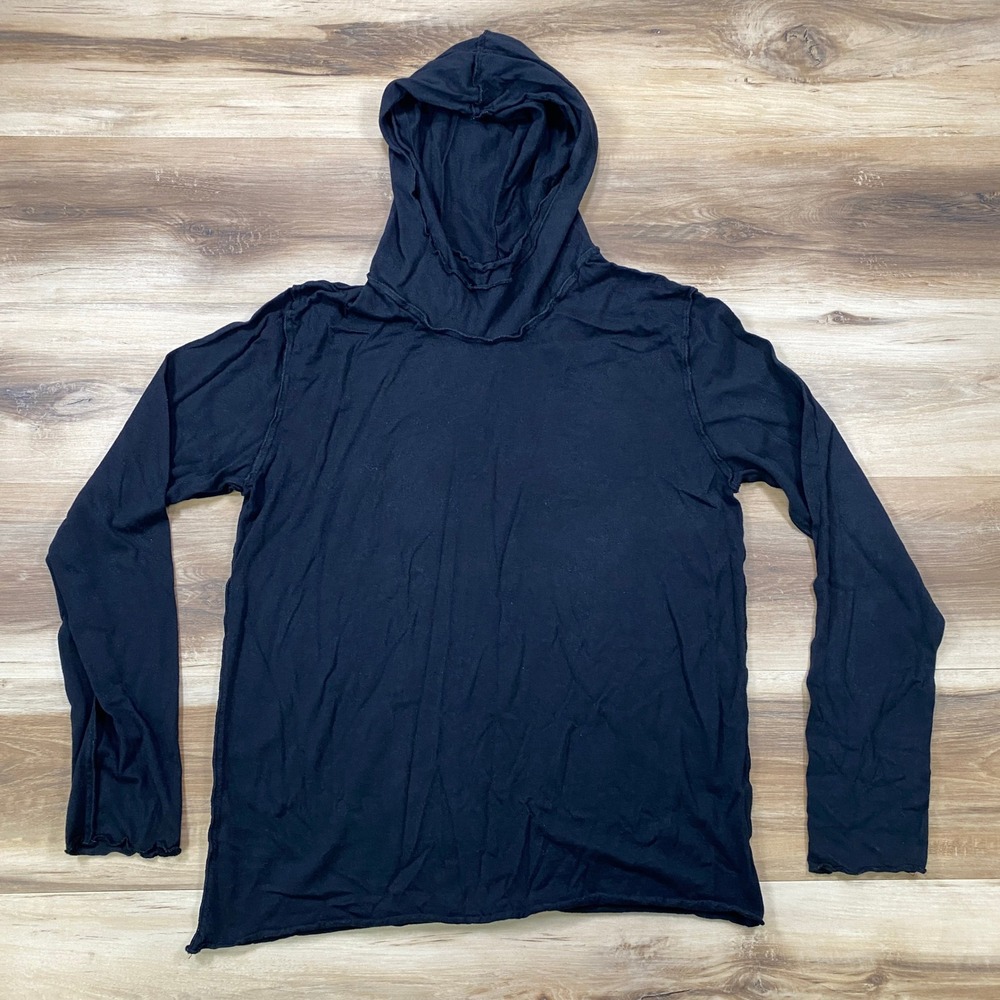 Zara Hoodie Men Large Minimalist Lightweight Jersey Raw Edge Sport Moda‎ Black